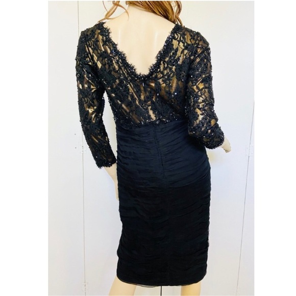 TADASHI Collection Vintage Black Lace Silk Shirred Cocktail Dress Size 4 - Picture 6 of 14